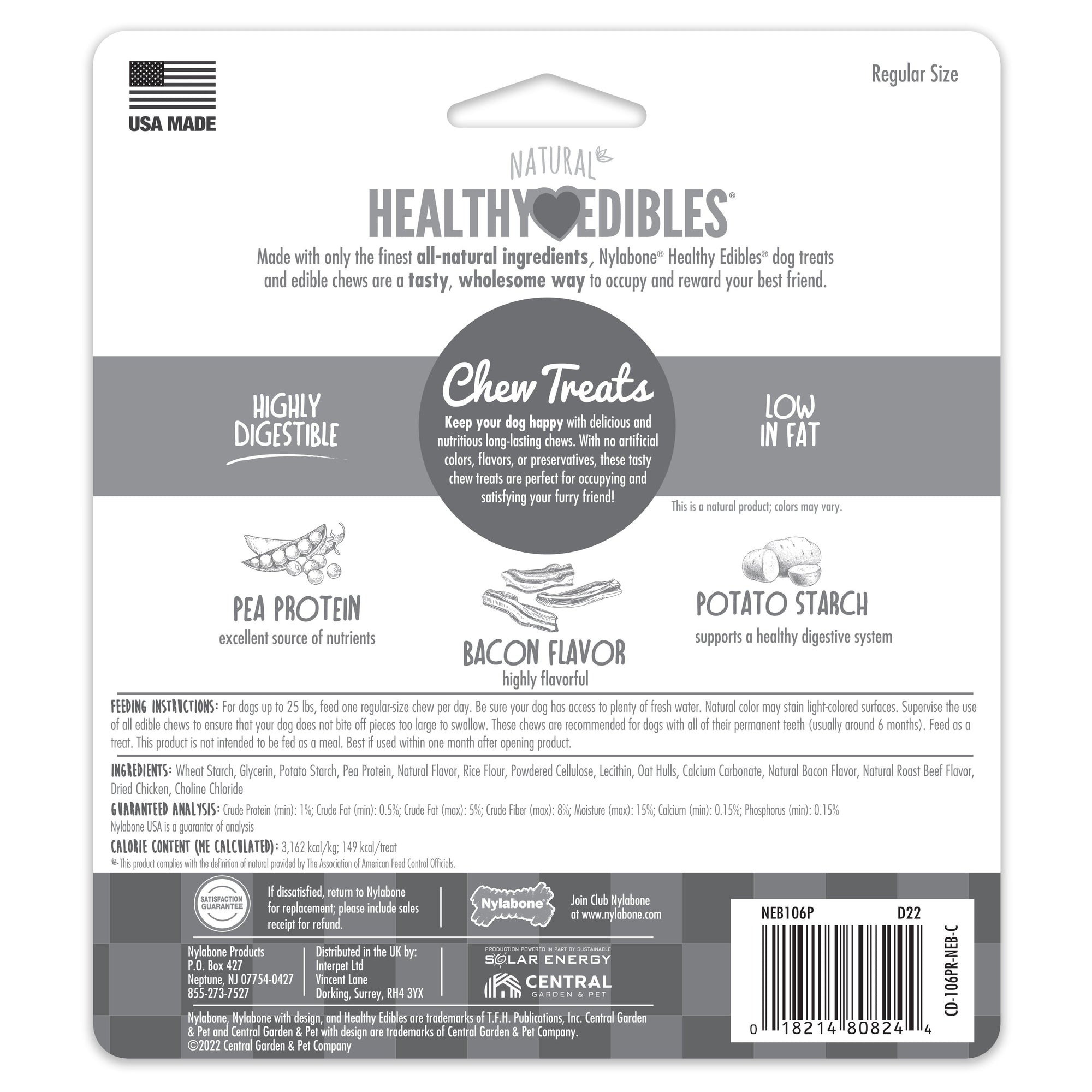 Nylabone Healthy Edibles AllNatural Long Lasting Chew Treats Bacon, 1ea/SMall/Regular Up To 25 Ibs. 3 ct