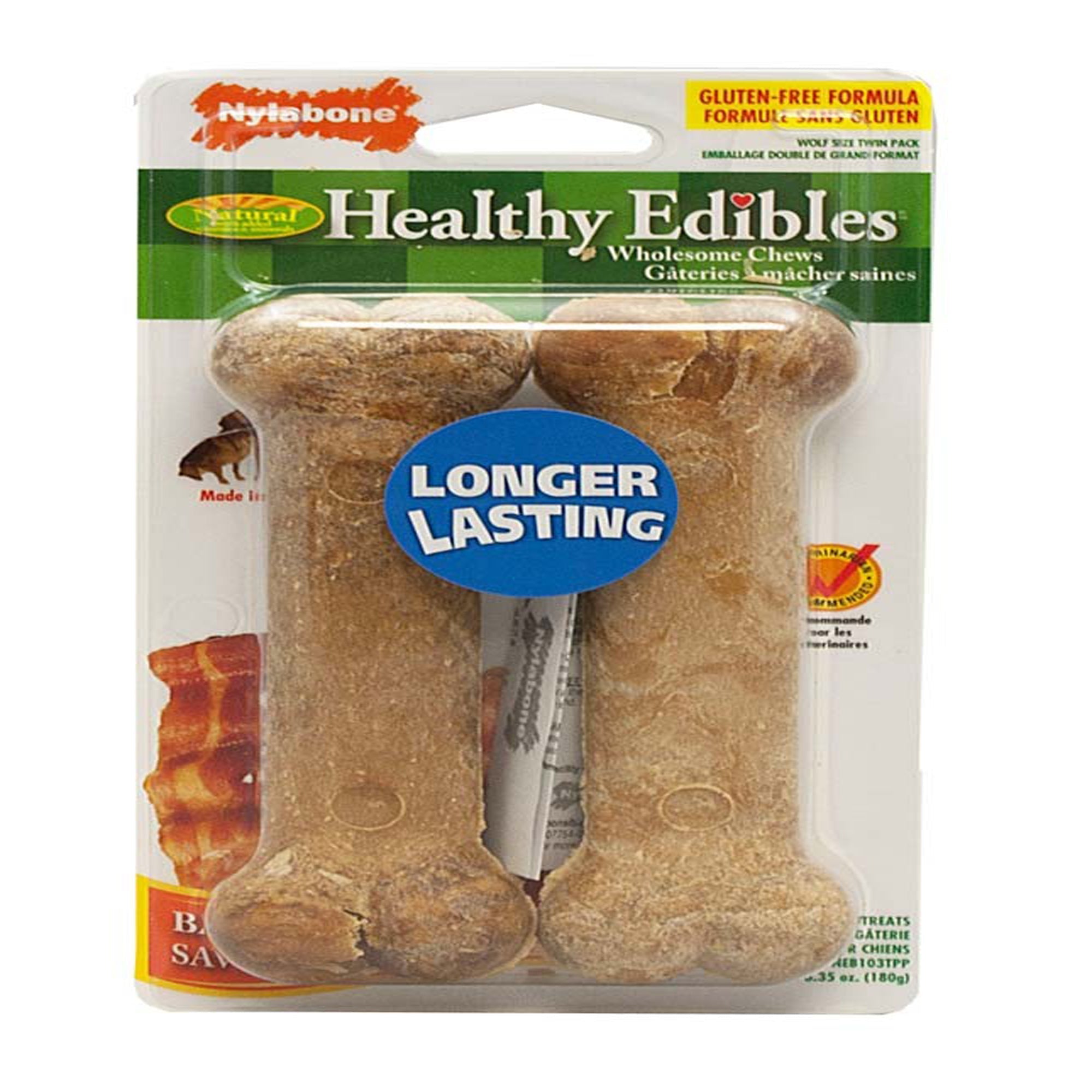 Nylabone Healthy Edibles AllNatural Long Lasting Chew Treats Bacon, 1ea/Medium/Wolf Up To 35 Lbs. 2 ct