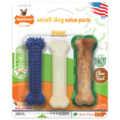 Nylabone Healthy Edibles and Flexi Chew Value Pack Chicken Bacon, 1ea/XS/Petite Up To 15 Lbs. 3 ct