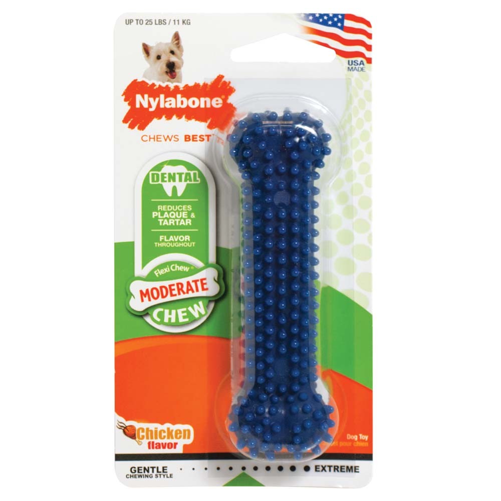 Nylabone Moderate Chew Textured Dog Dental Chew Toy Chicken, Blue, 1ea/SMall/Regular Up To 25 Ibs. 1 ct