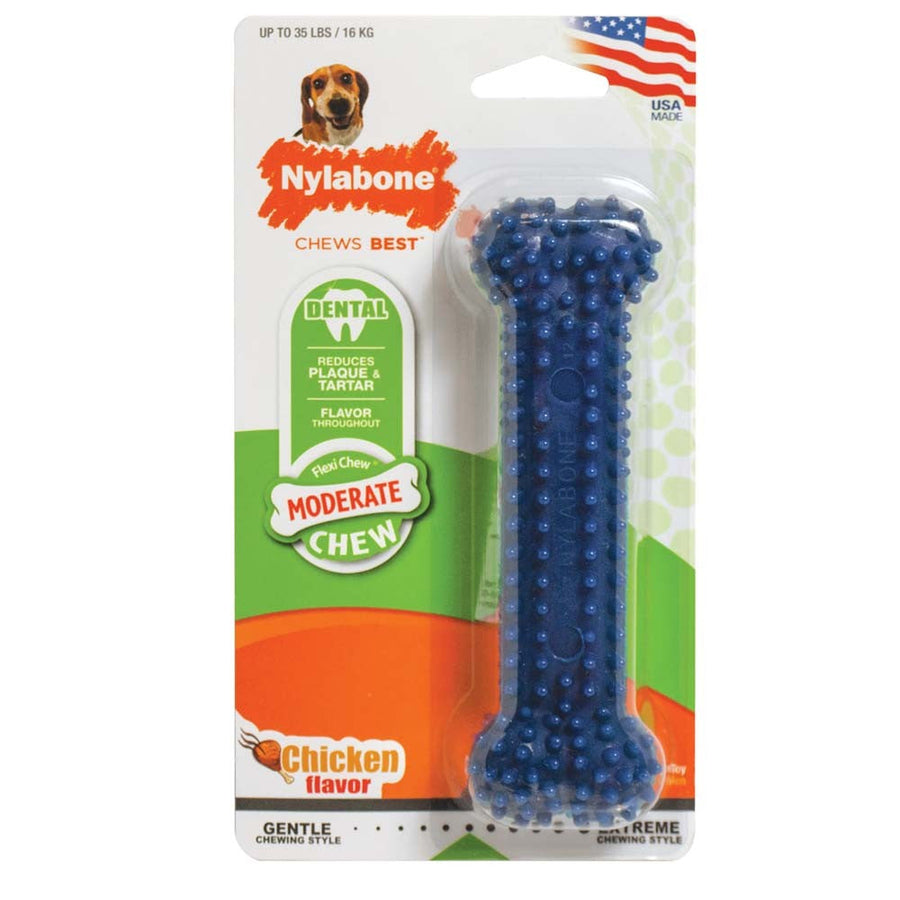 Nylabone Moderate Chew Textured Dog Dental Chew Toy Chicken, Blue, 1ea/Medium/Wolf Up To 35 Lbs. 1 ct