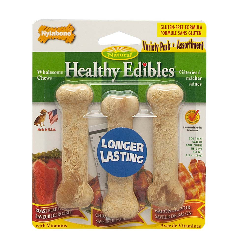 Nylabone Healthy Edibles AllNatural Long Lasting Chew Treats Variety Pack 3 count, 1ea/Petite Up To 15 lb