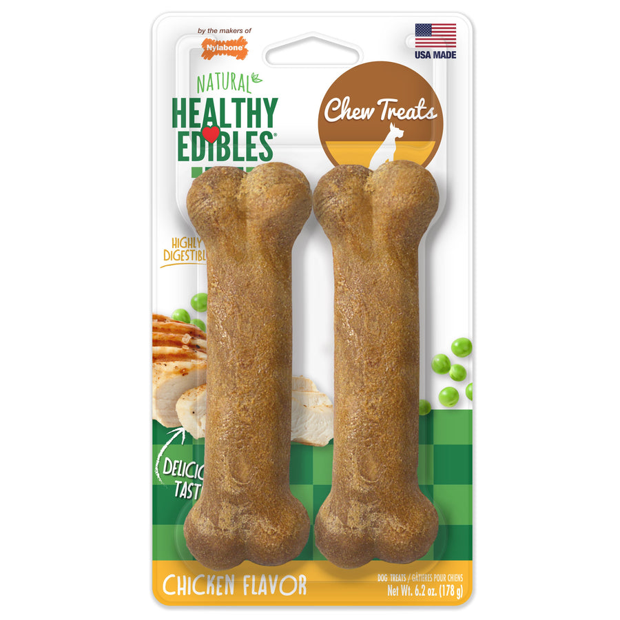 Nylabone Healthy Edibles AllNatural Long Lasting Chew Treats Chicken, 1ea/Medium/Wolf Up To 35 Lbs. 2 ct