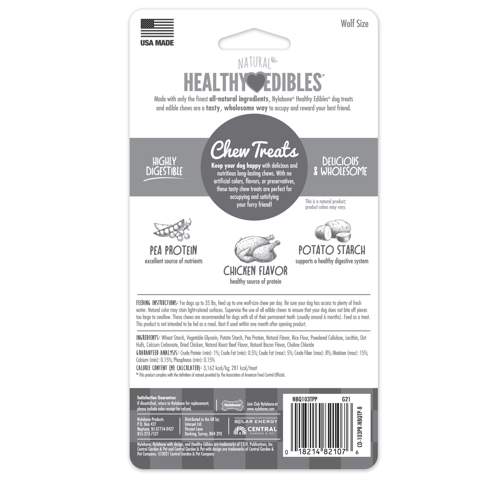 Nylabone Healthy Edibles AllNatural Long Lasting Chew Treats Chicken, 1ea/Medium/Wolf Up To 35 Lbs. 2 ct