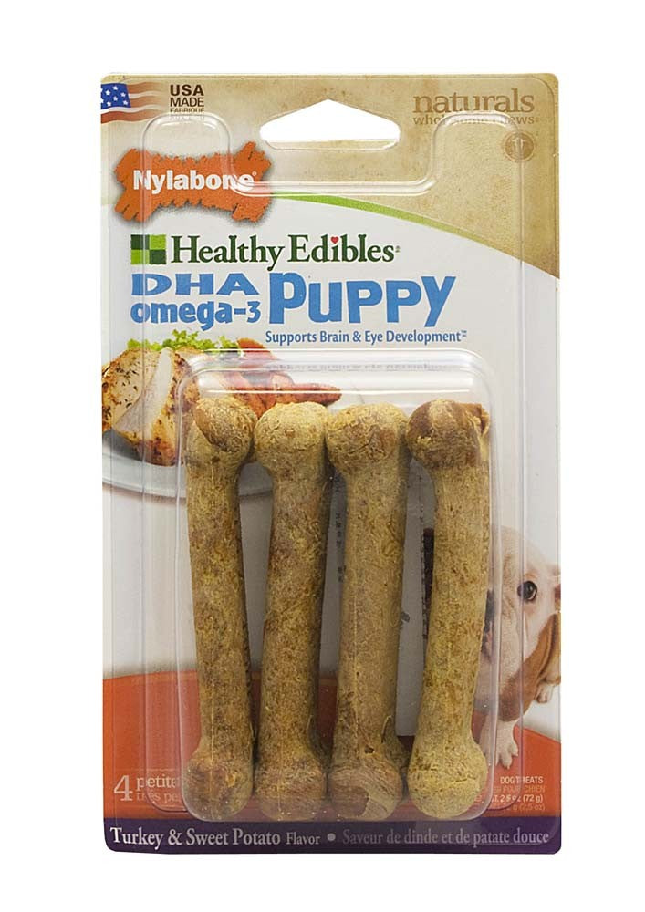 Nylabone Healthy Edibles AllNatural Long Lasting Puppy Chew Treats Turkey Sweet Potato, 1ea/XS/Petite Up To 15 Lbs. 4 ct
