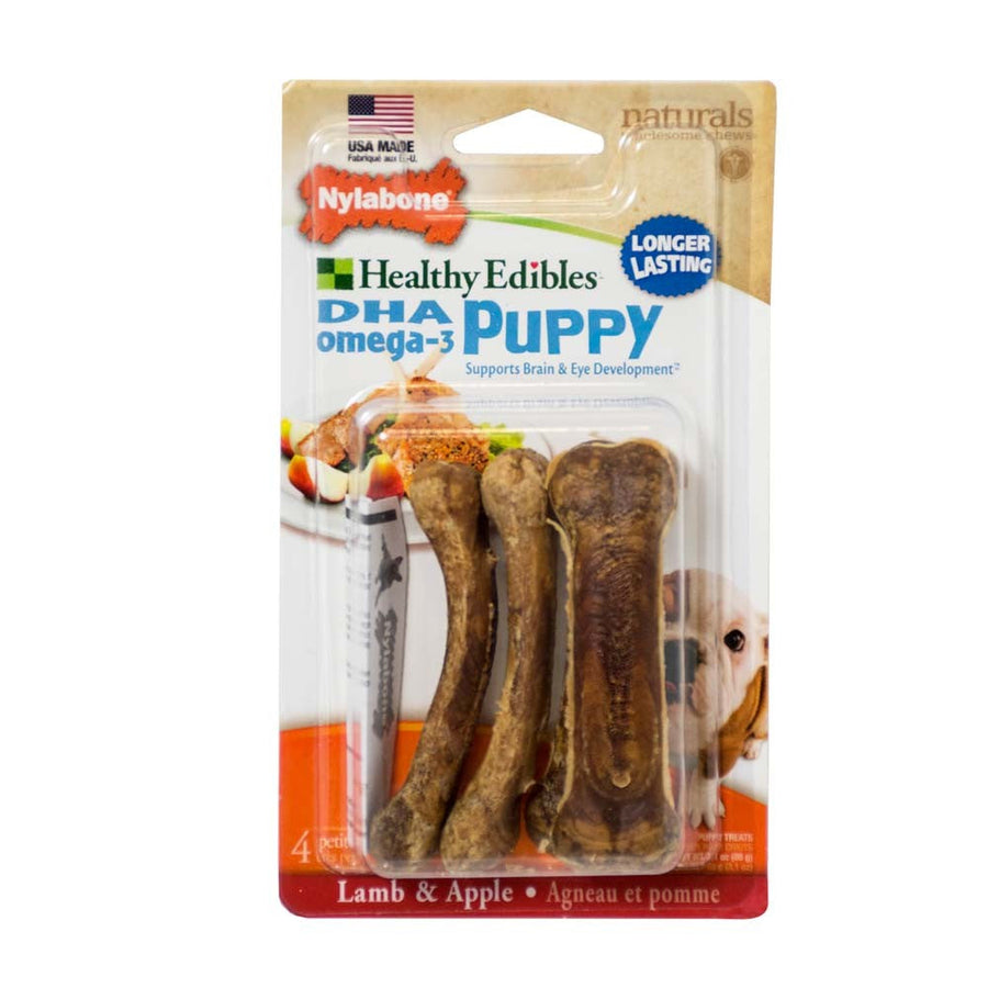Nylabone Healthy Edibles Puppy AnimalShaped Lamb Apple Dog Chew Treats Lamb Apple, XS/Petite Up To 15 Lbs. 4 ct