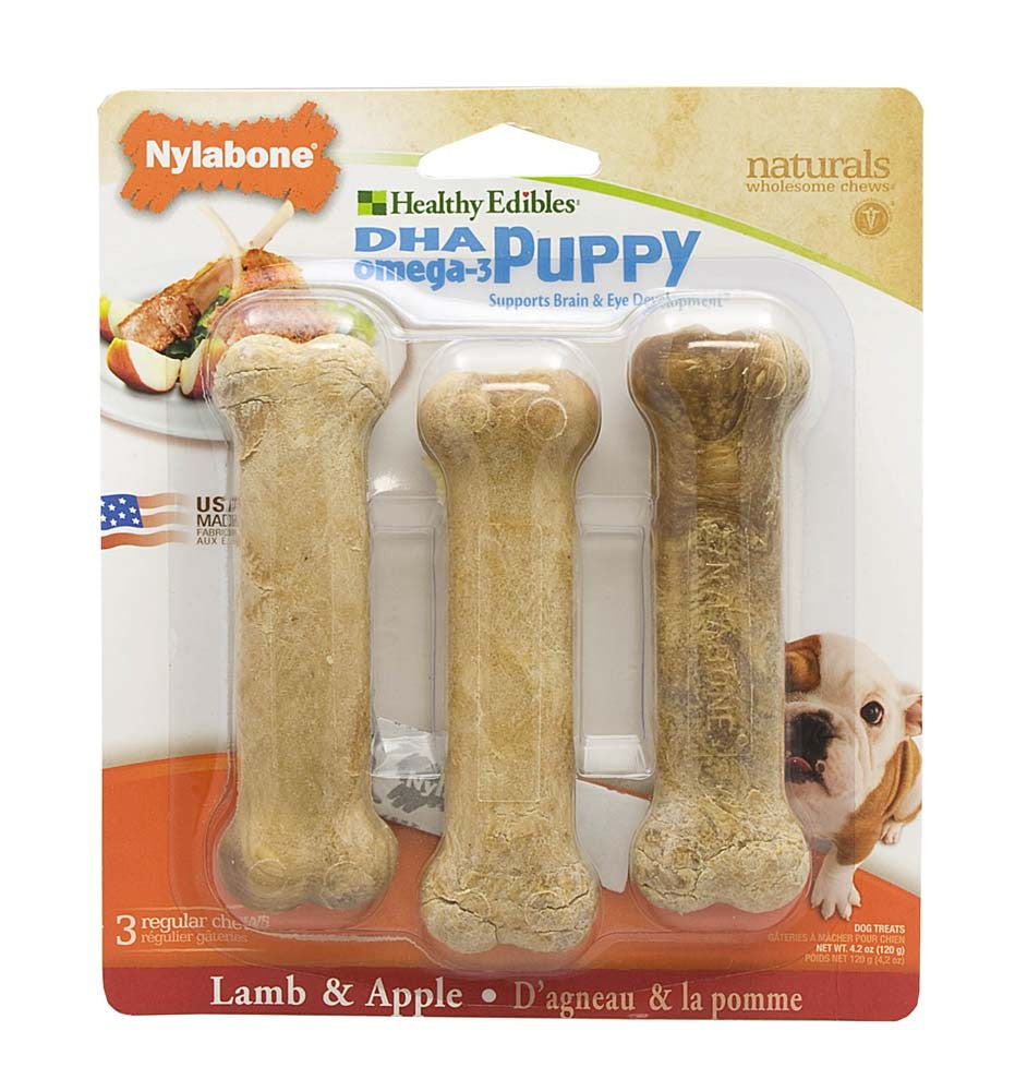Nylabone Healthy Edibles AllNatural Long Lasting Puppy Chew Treats Lamb Apple, 1ea/SMall/Regular Up To 25 Ibs. 3 ct