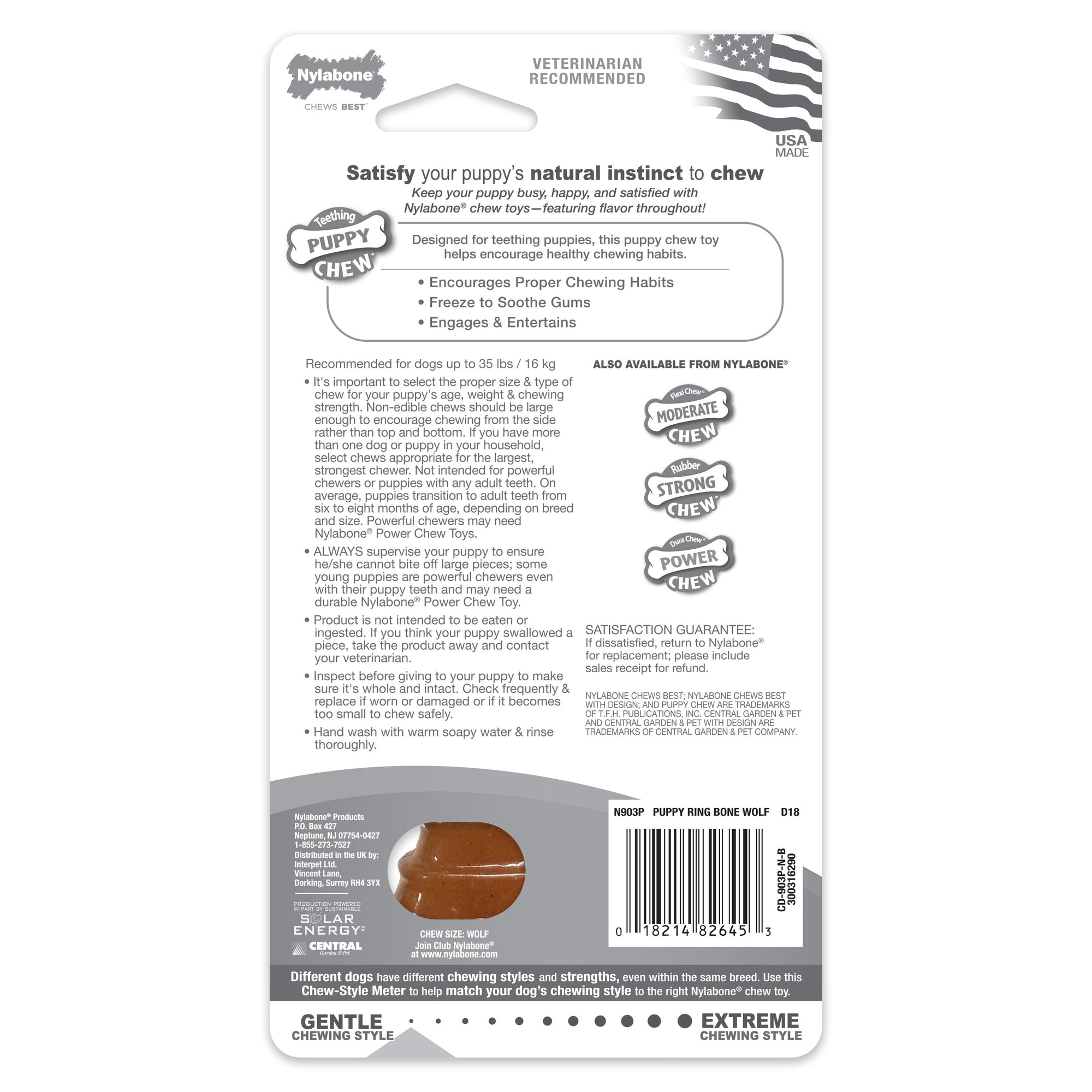 Nylabone Puppy Ring Bone Teething Toy for Puppies Chicken, 1ea/Medium/Wolf Up To 35 Lbs. 1 ct