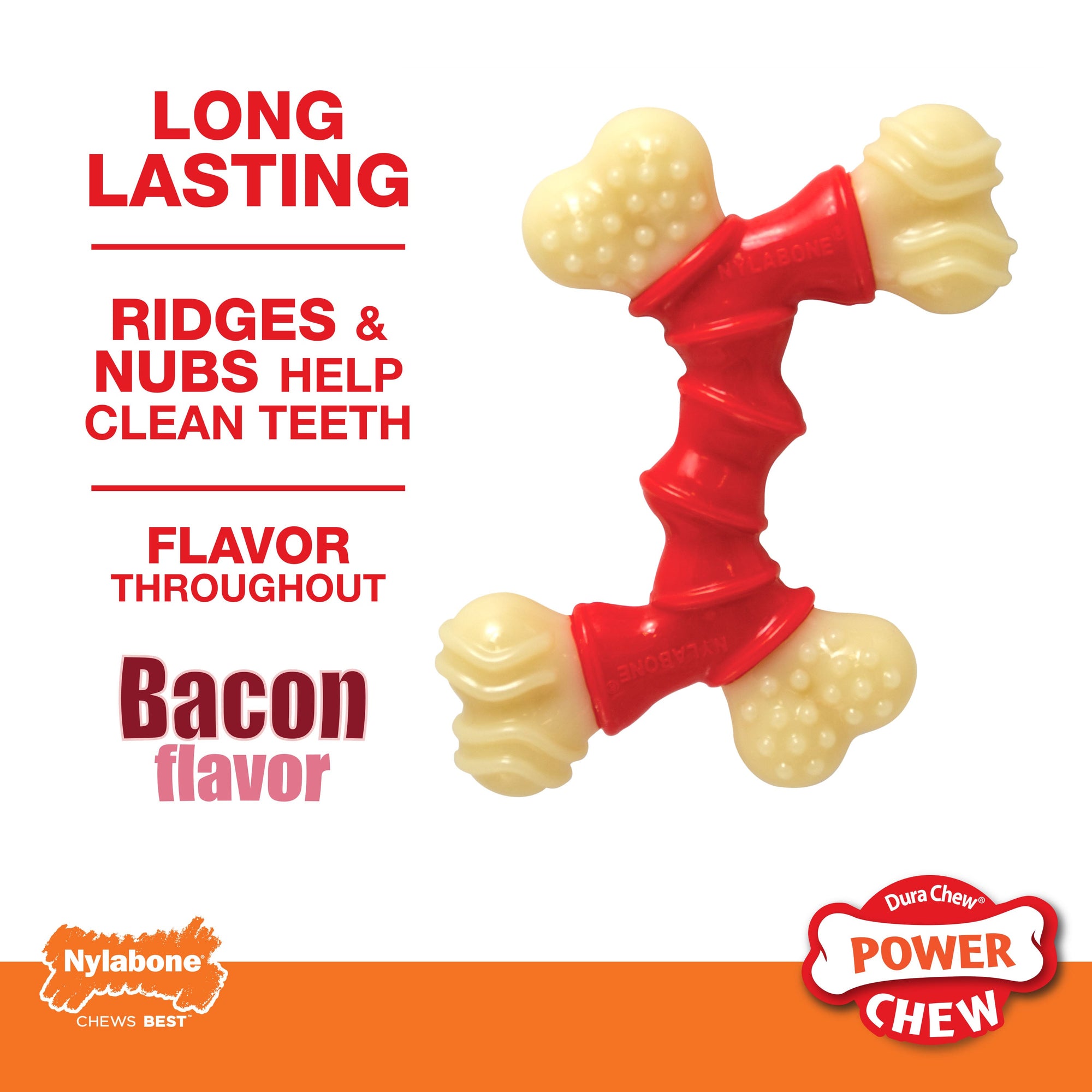 Nylabone Power Chew Double Bone Bacon Dog Chew Toy Bacon, 1ea/Medium/Wolf Up To 35 Lbs. 1 ct