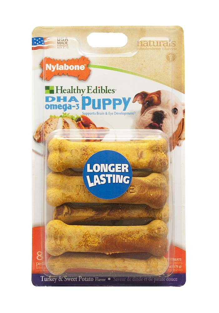 Nylabone Healthy Edibles AllNatural Long Lasting Puppy Chew Treats Turkey Sweet Potato, 1ea/XS/Petite Up To 15 Lbs. 8 ct