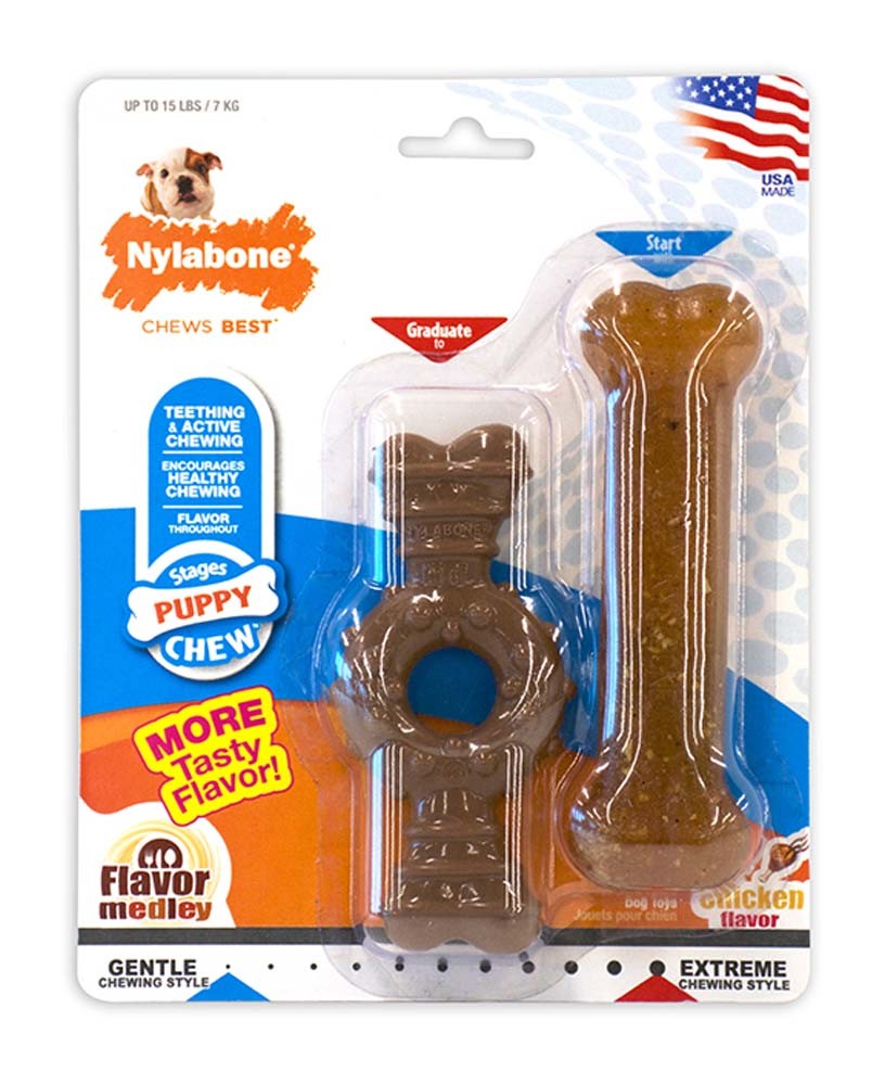 Nylabone Just for Puppies Teething Chew Ring Bone Flavor Medley Chicken, 1ea/XS/Petite Up To 15 Lbs. 2 ct