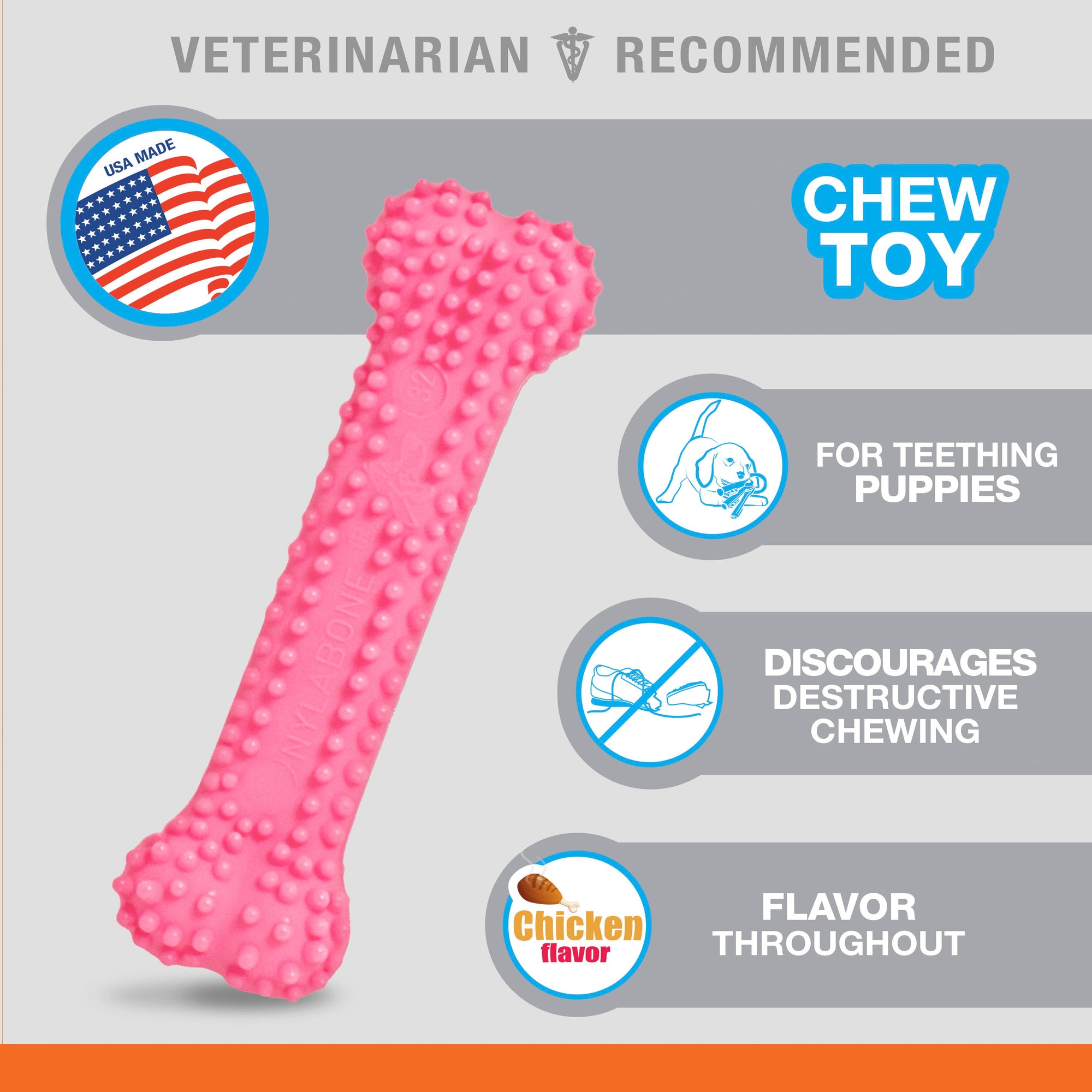 Nylabone Puppy Teething Soothing Flexible Chew Toy Chicken, Pink, 1ea/XS/Petite Up To 15 Lbs. 1 ct
