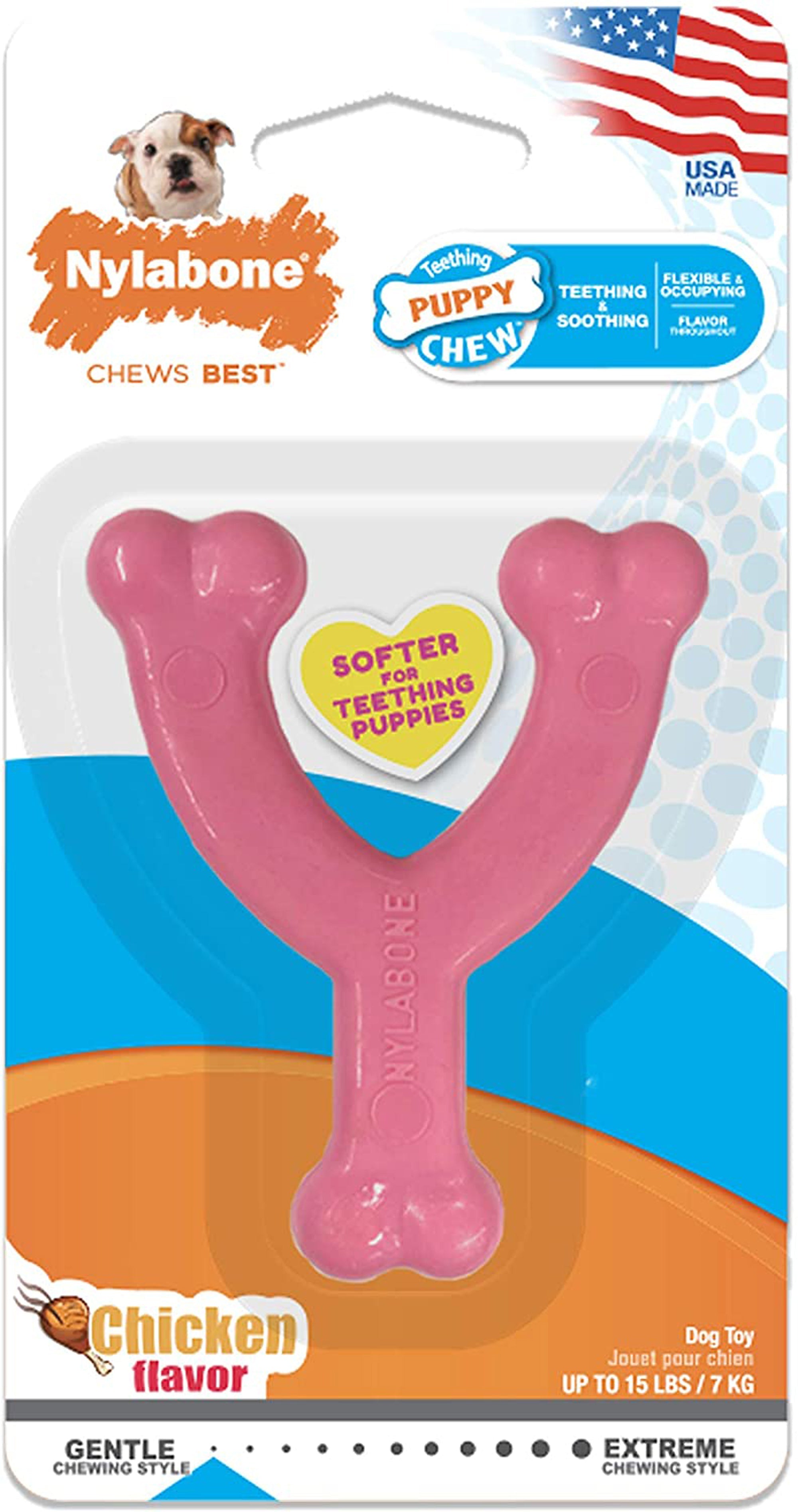 Nylabone Puppy Chew Toy Wishbone Chicken, Pink, 1ea/XS/Petite Up To 15 Lbs. 1 ct