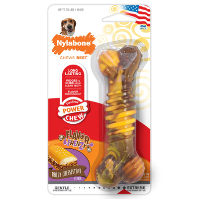 Nylabone Flavor Frenzy Power Chew Durable Dog Chew Toy Philly Cheesesteak, 1ea/Medium/Wolf Up To 35 Lbs. 1 ct