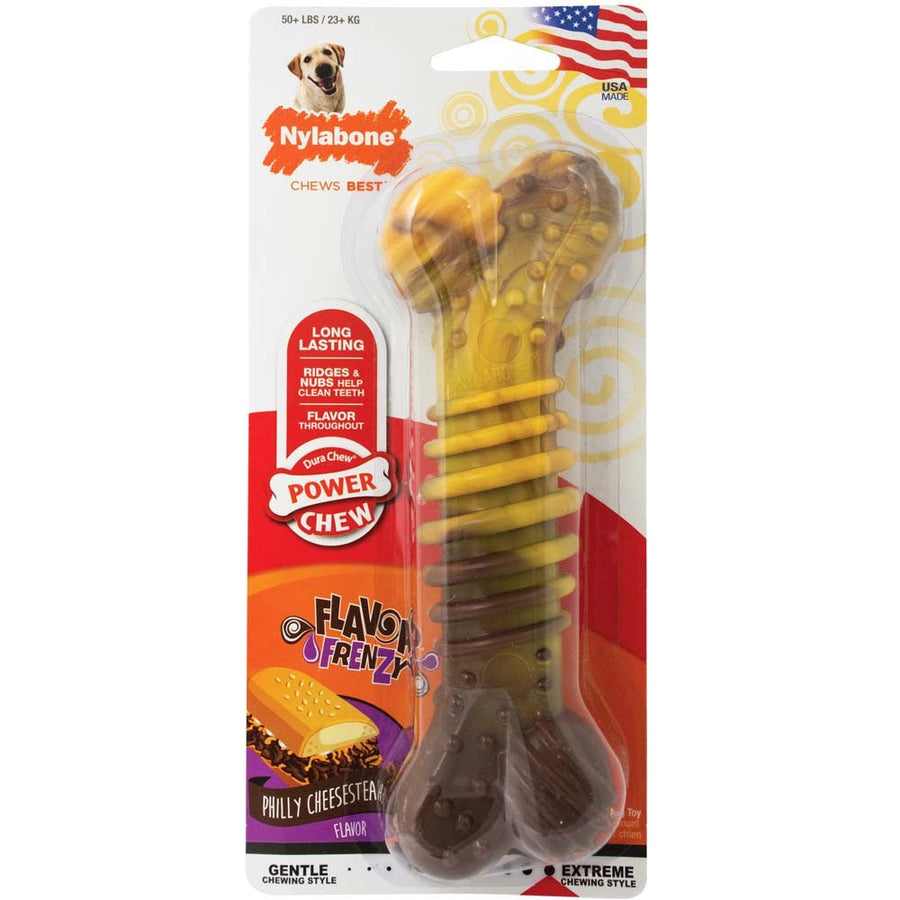 Nylabone Flavor Frenzy Power Chew Durable Dog Chew Toy Philly Cheesesteak, 1ea/XL/Souper 50 Lbs. 1 ct