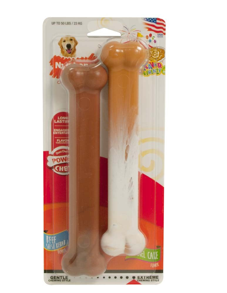 Nylabone Power Chew Flavor Frenzy Durable Dog Chew Toys Twin Pack Funnel Cake Shish Kabob, 1ea/Large/Giant Up To 50 Lbs. 2 ct