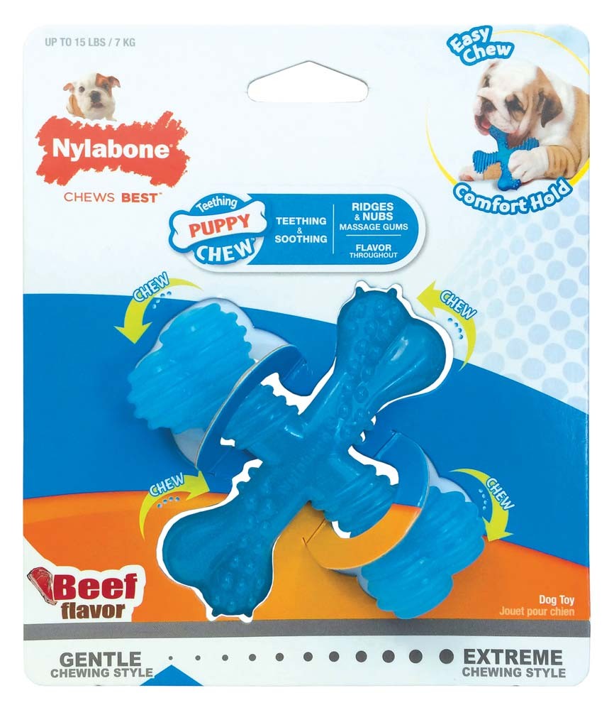 Nylabone Puppy Chew Comfort Hold X Bone Dog Toy Beef, 1ea/XS/Petite Up To 15 Lbs. 1 ct