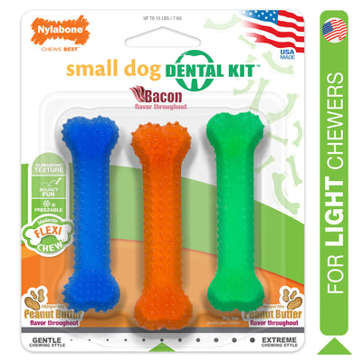 Nylabone FlexiChew Dog Dental Pack Peanut Butter Bacon, 1ea/XS/Petite Up To 15 Lbs. 3 ct
