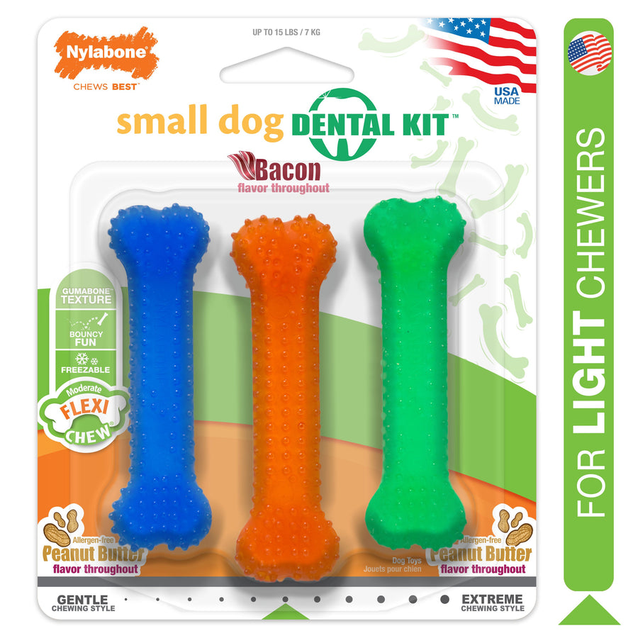 Nylabone FlexiChew Dog Dental Pack Peanut Butter Bacon, 1ea/XS/Petite Up To 15 Lbs. 3 ct