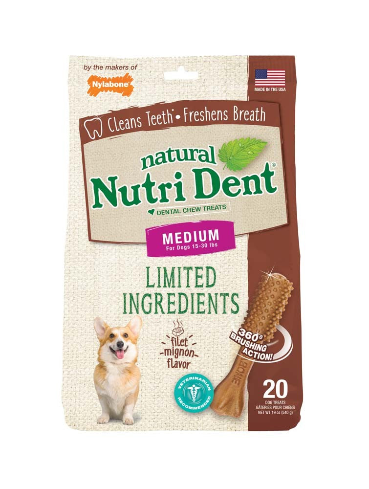 Nylabone Nutri Dent Filet Mignon Dog Dental Chews Filet Mignon Medium - 15 Lbs. To 30 lb (20 ct)