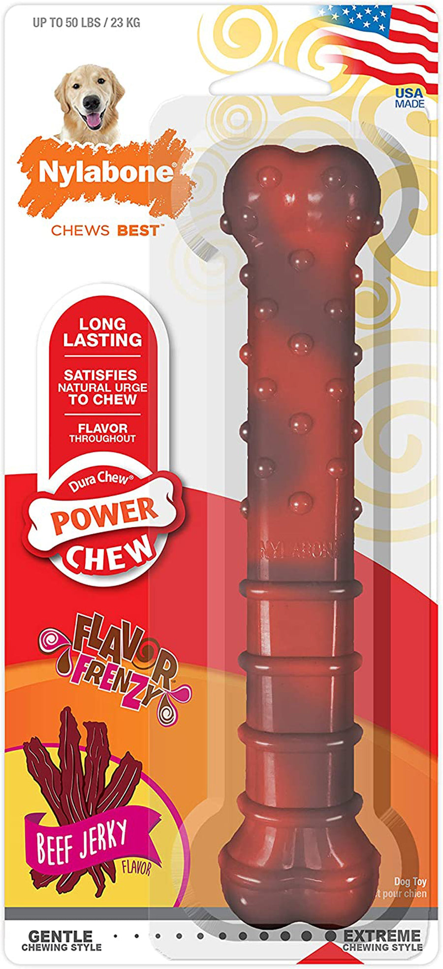 Nylabone Flavor Frenzy Power Chew Durable Dog Chew Toy Beef Jerky, 1ea/Large/Giant Up To 50 Lbs. 1 ct