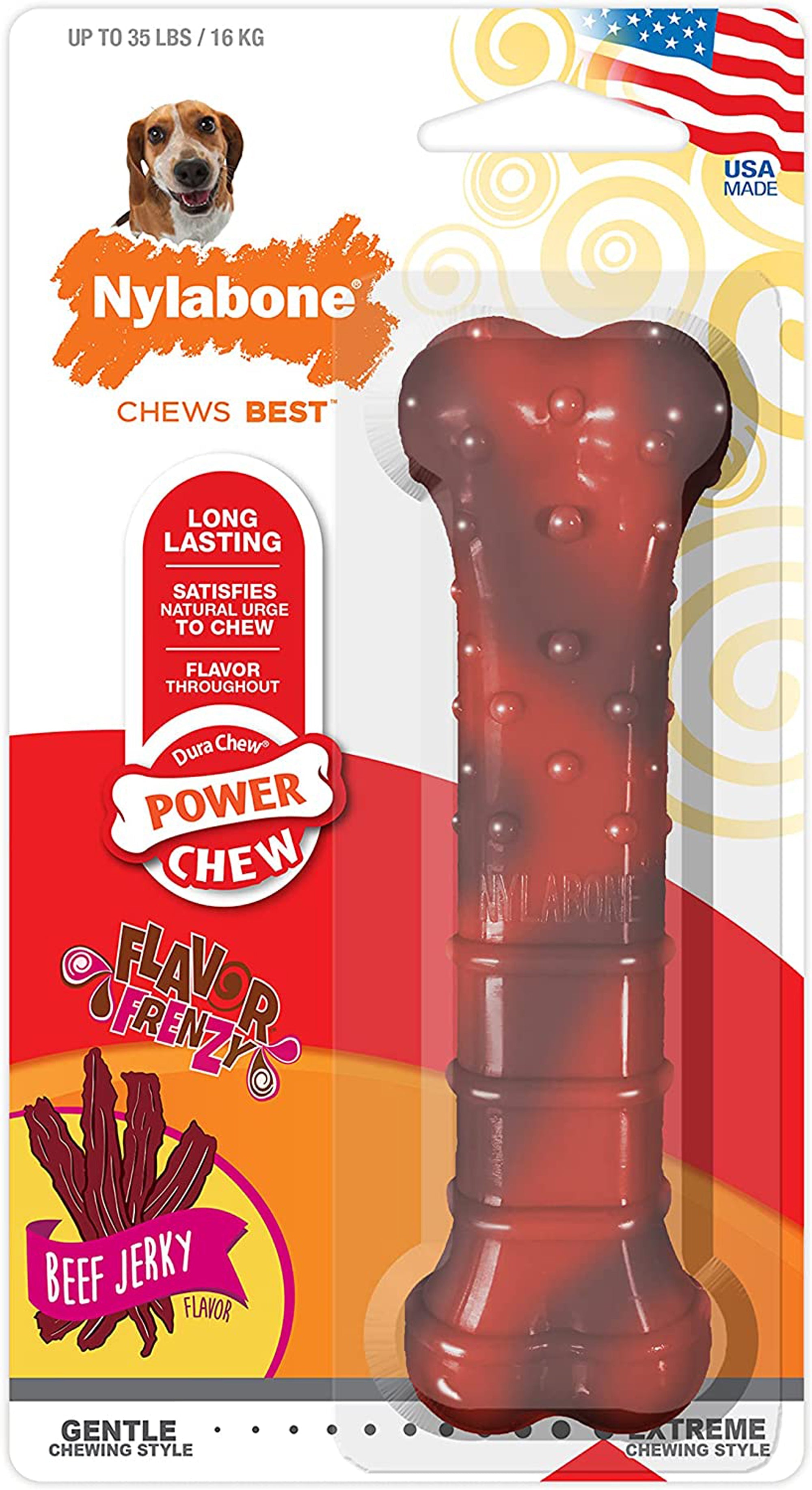 Nylabone Flavor Frenzy Power Chew Durable Dog Chew Toy Beef Jerky, 1ea/Medium/Wolf Up To 35 Lbs. 1 ct
