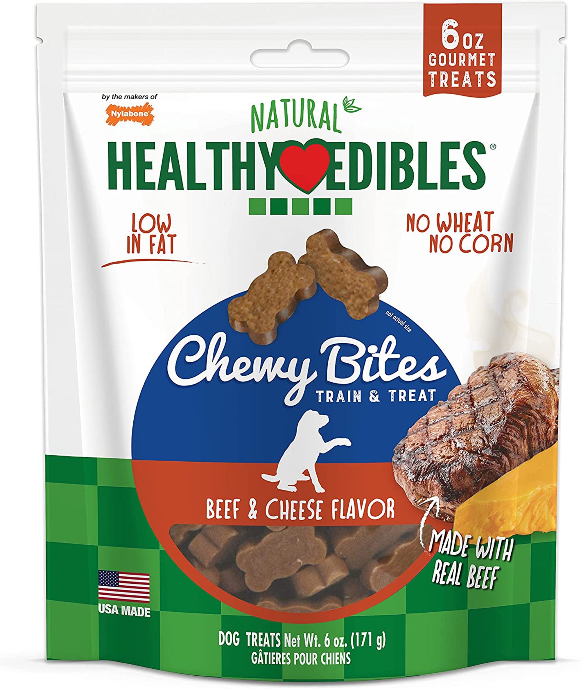 Nylabone Healthy Edibles Chewy Bites Soft Dog Treats Beef Cheese, 6 oz 1 ct
