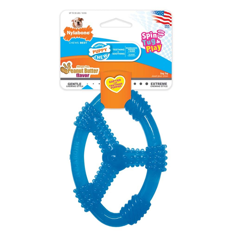 Nylabone Puppy Chew Spin Tug Play Toy Peanut Butter, Blue, 1ea/Medium/Wolf Up To 35 Lbs. 1 ct