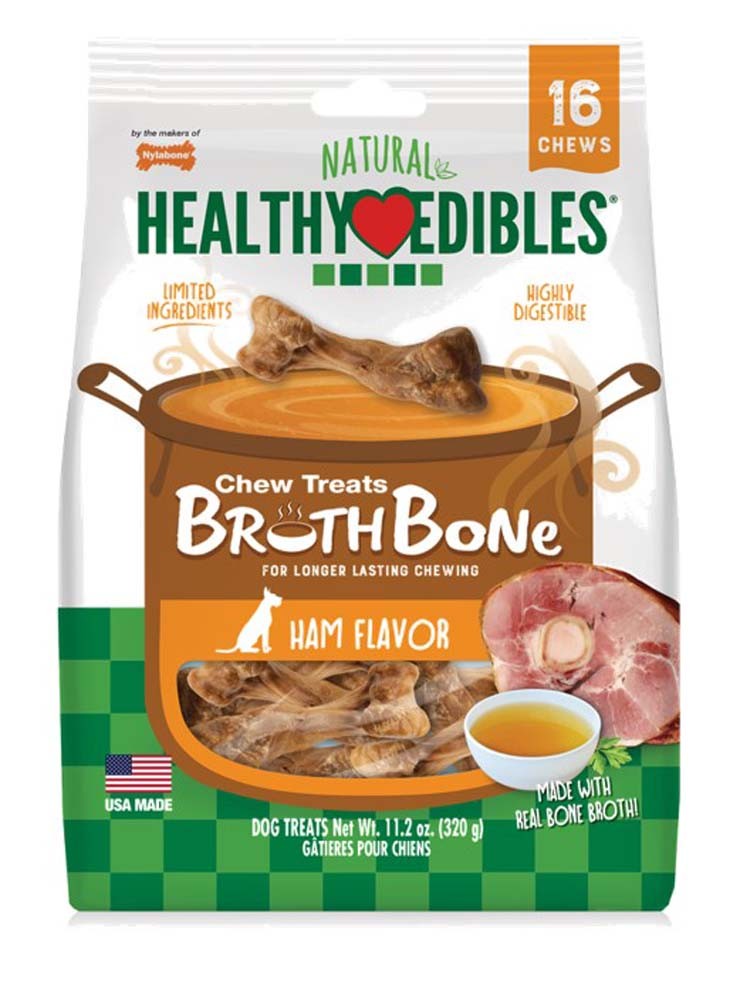 Nylabone Healthy Edibles Broth Bone Natural Dog Treats 16 count, Regular Up To 25 Ibs.