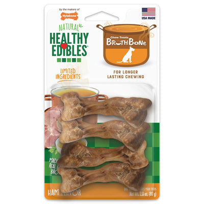 Nylabone Healthy Edibles Broth Bone AllNatural Long Lasting Chew Treats Ham, 1ea/SMall/Regular Up To 25 Ibs. 4 ct