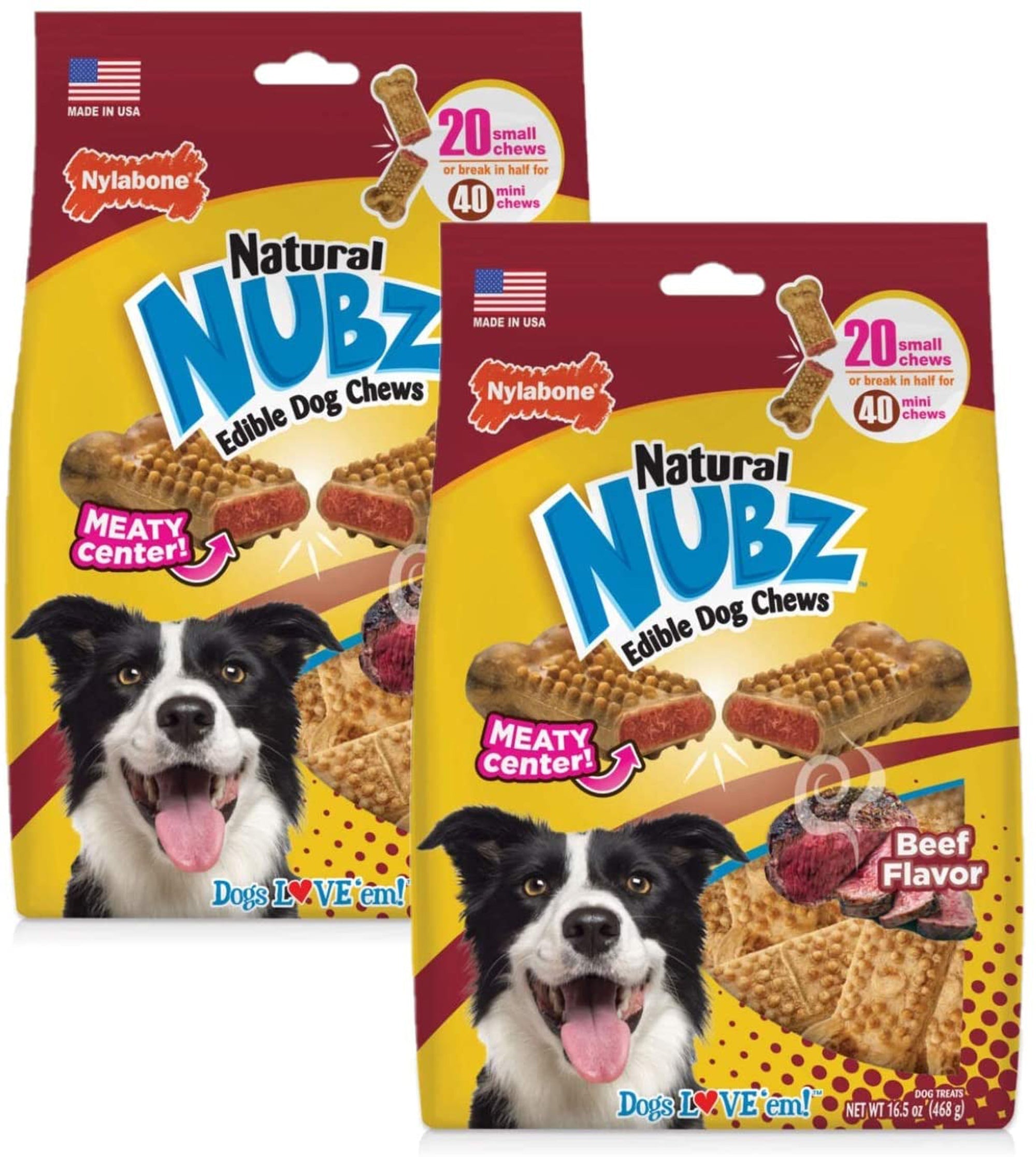 Nylabone Nubz Meaty Center Natural Long Lasting Edible Dog Chews Beef, 1ea/SMall Up To 30 Lbs. 20 ct