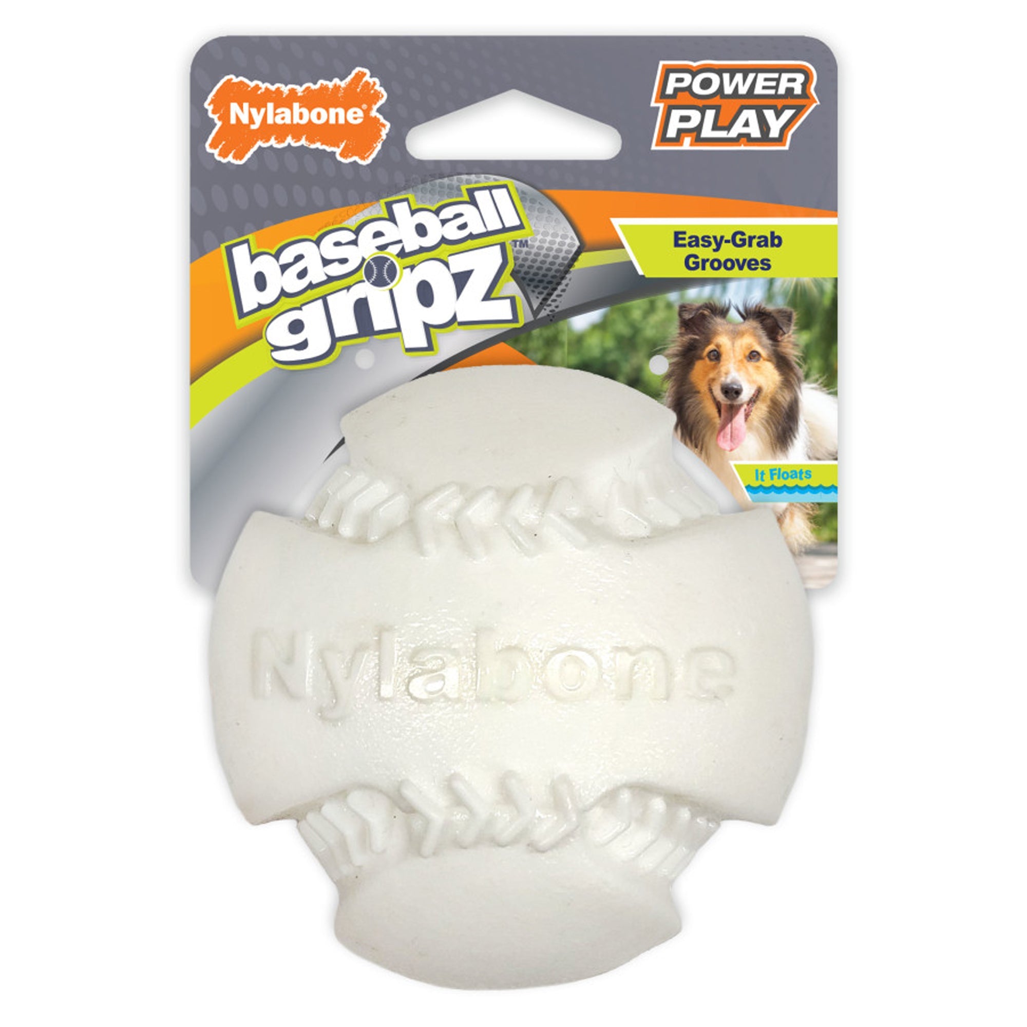 Nylabone Power Play Dog Baseball Gripz 1ea/Medium/Wolf Up To 35 Lbs. 1 ct