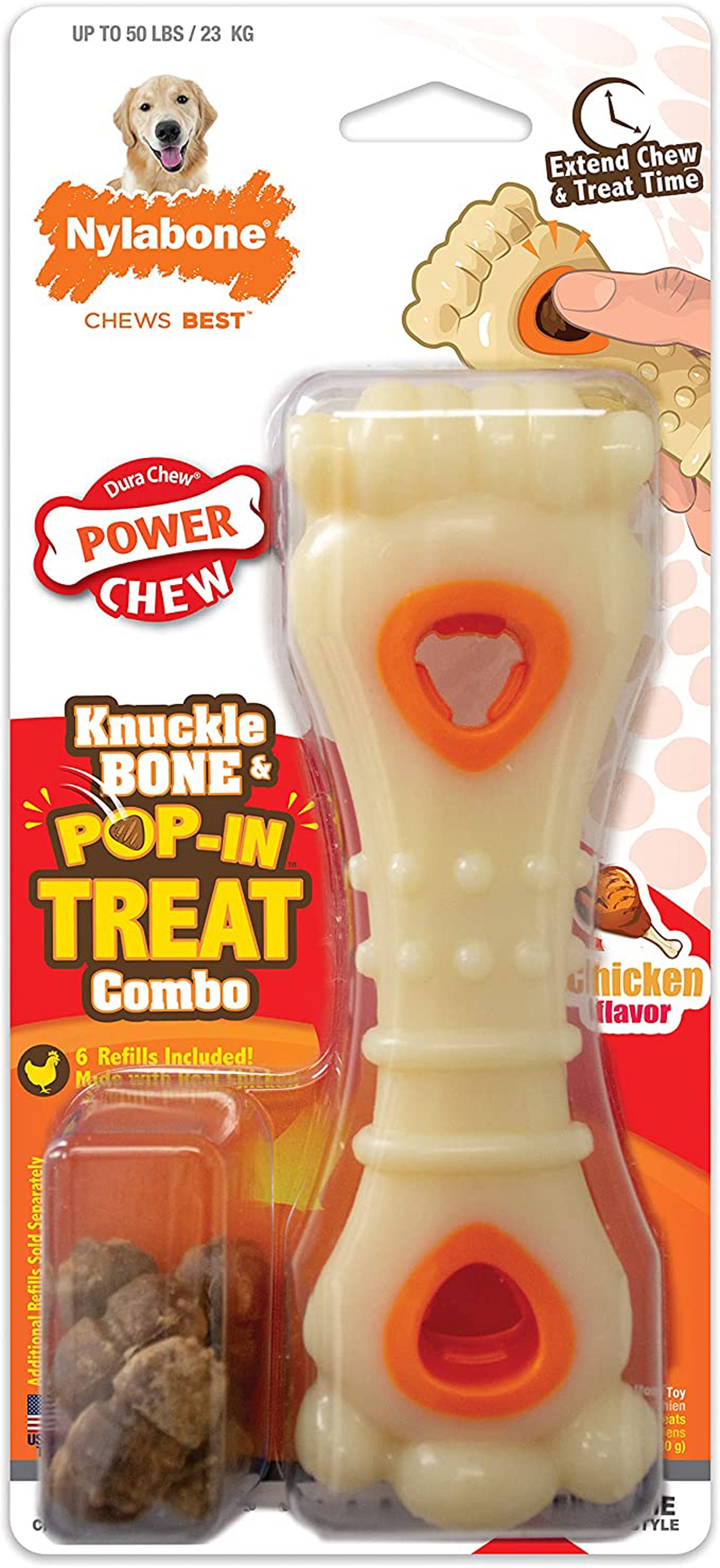Nylabone Puppy Power Chew Souper Bone PopIn Puppy Treat Toy Combo Chicken, 1ea/XS/Petite Up To 15 Lbs. 1 ct