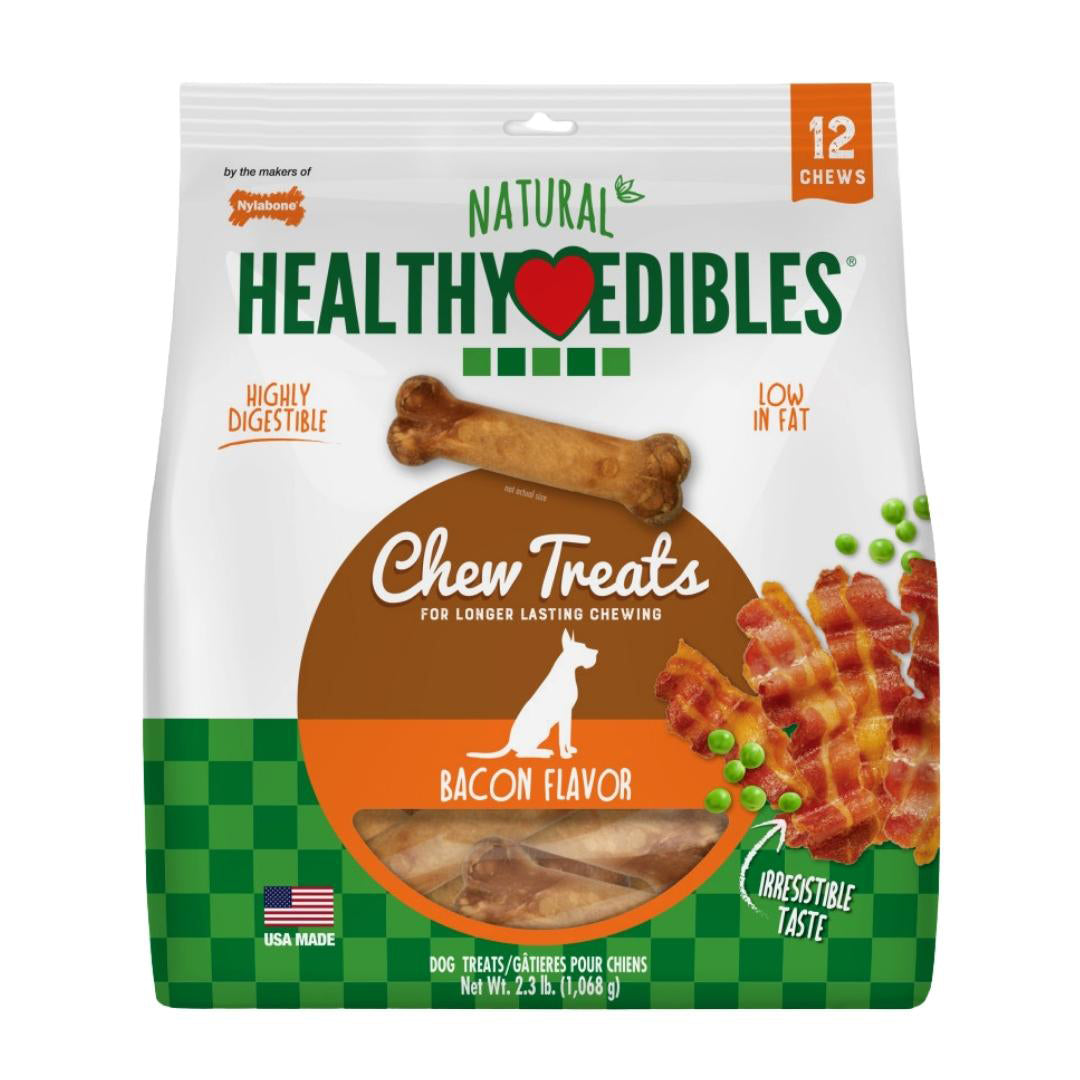 Nylabone Healthy Edibles AllNatural Long Lasting Bacon Chew Treats Bacon, Medium/Wolf Up To 35 Lbs. 12 ct