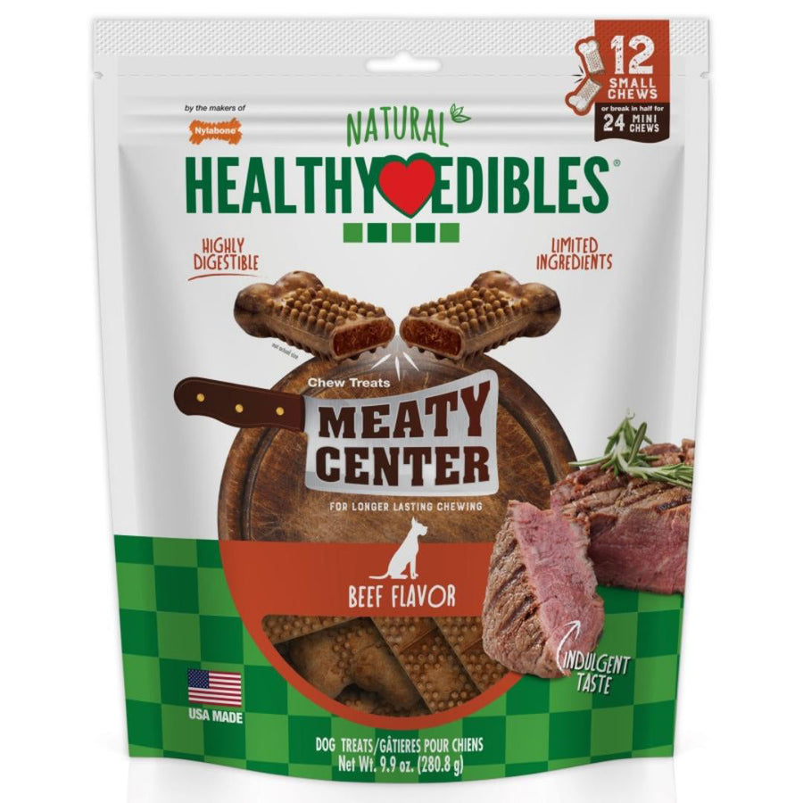 Nylabone Healthy Edibles Meaty Center AllNatural Long Lasting Chew Treats Beef, 1ea/SMall Up To 30 Lbs. 12 ct