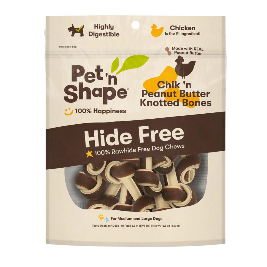 Pet 'N Shape Chik'n Peanut Butter Knotted Bones Hide-Free Dog Treat 1ea/10 ct