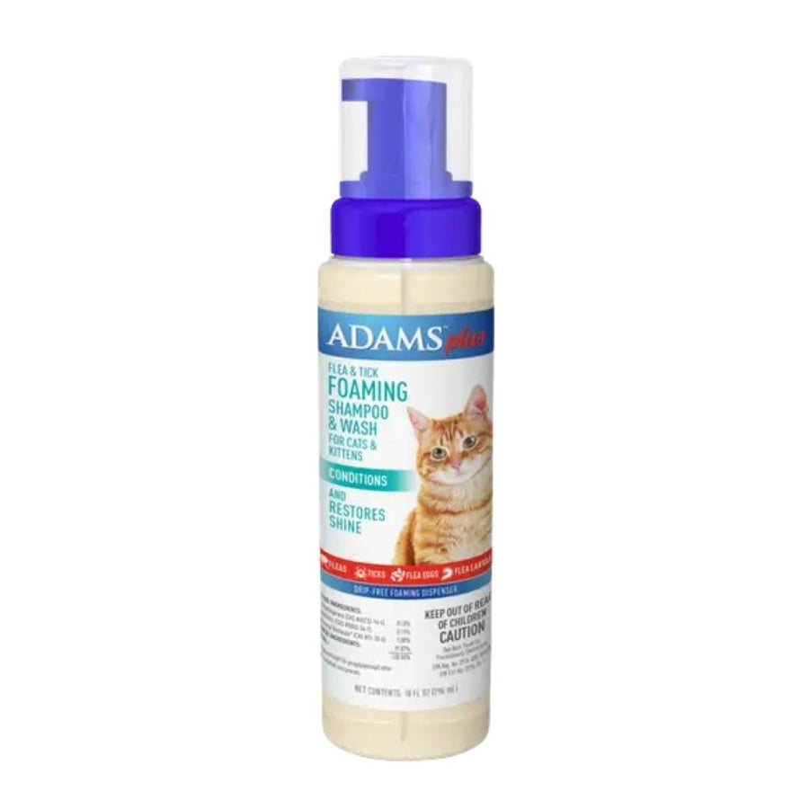 Adams Plus Flea Tick Foaming Shampoo Wash for Cats Kittens 1ea/10 oz