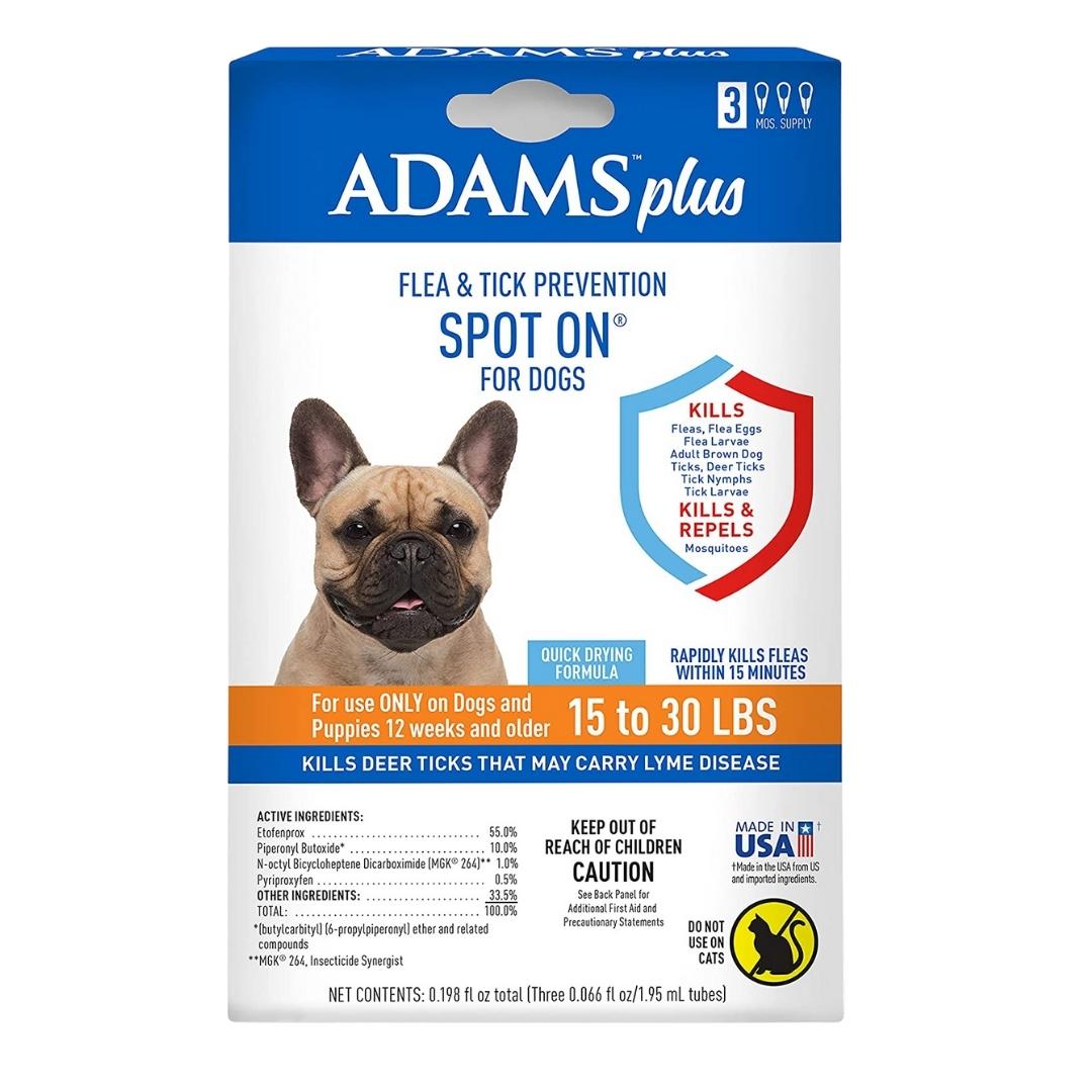 Adams Plus Flea Tick Prevention Spot On for Dogs 3 Month Supply, Clear, 1ea/Medium Dogs 15 To 30 lb