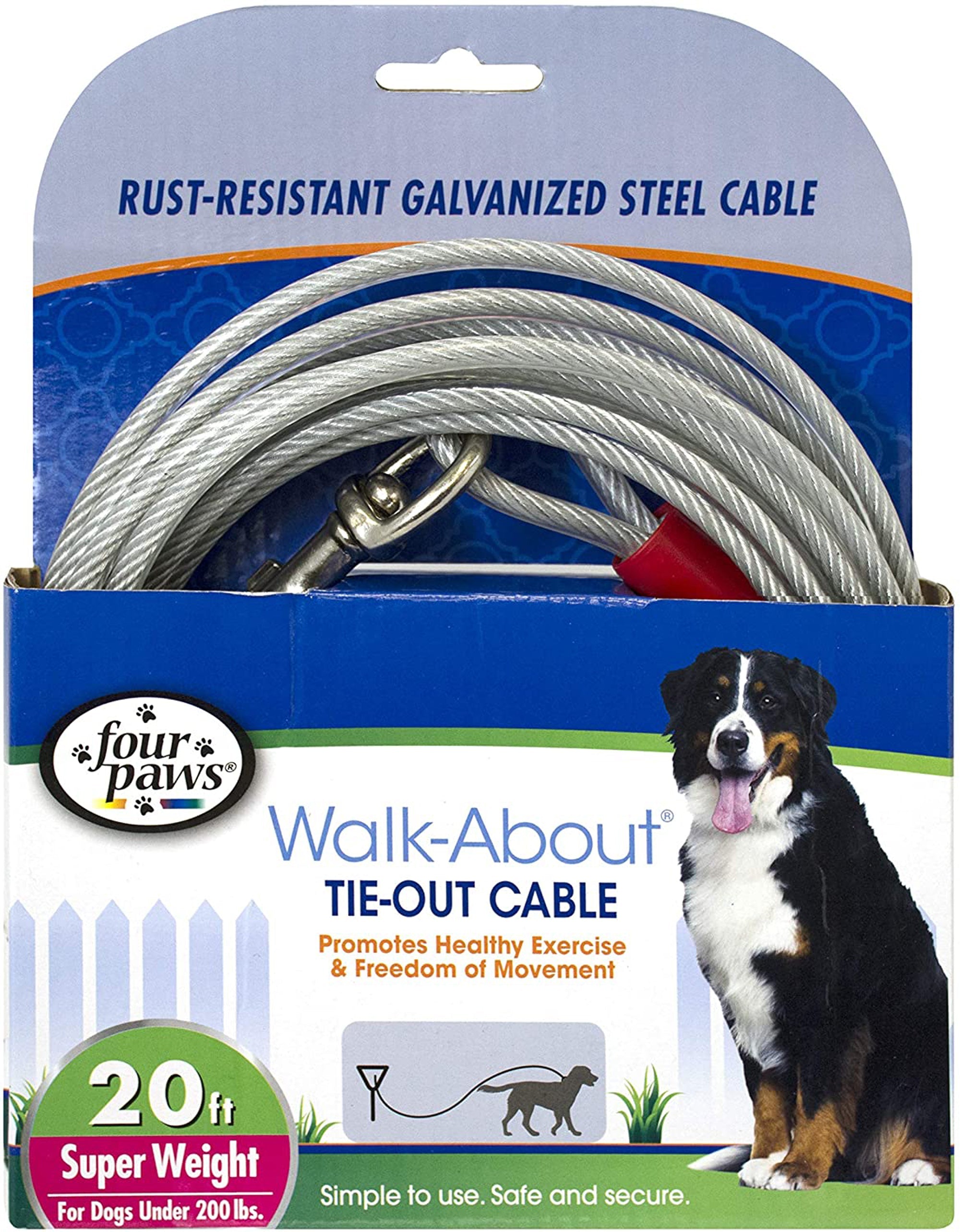 Four Paws Dog Super Tie Out Cable Silver, 1ea/20 Foot