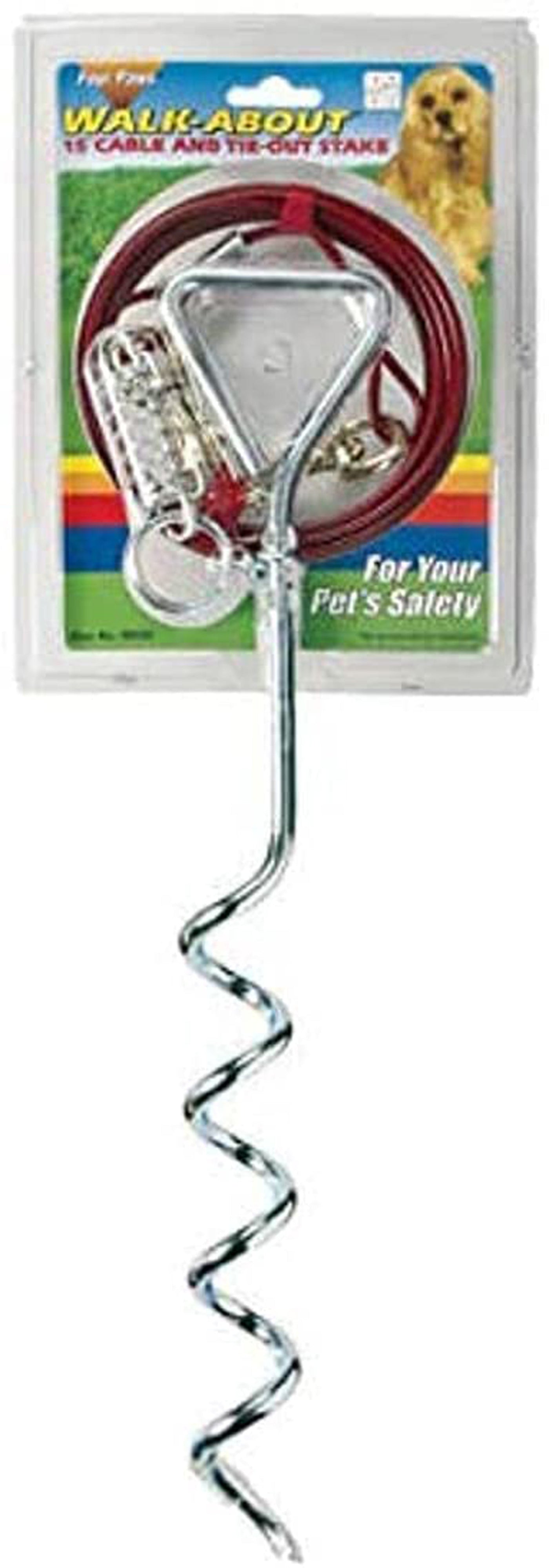Four Paws Walk About TieOut Dog Spiral Stake Silver, 1ea/15 Foot