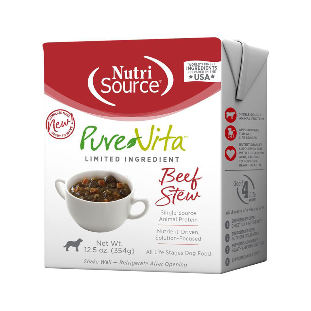NutriSource PureVita LID Wet Dog Food Beef Stew 12.5oz