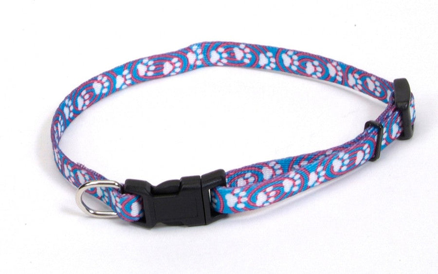 Coastal Lil Pals Adjustable Patterned Collar Light Blue Paw 5/16X6-8In