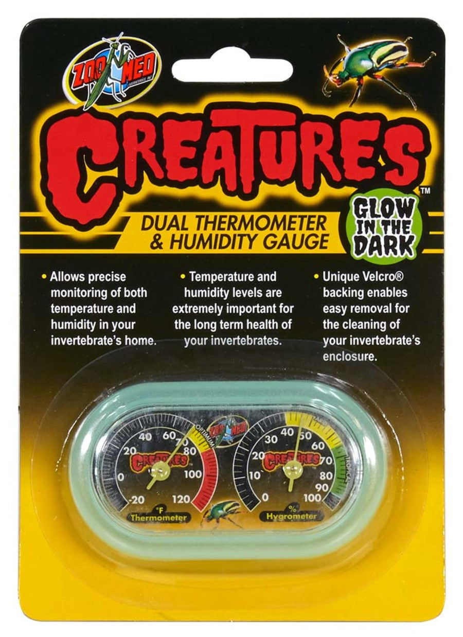 Zoo Med Creatures Dual Thermometer Humidity Gauge Glow in the Dark Green, 1ea