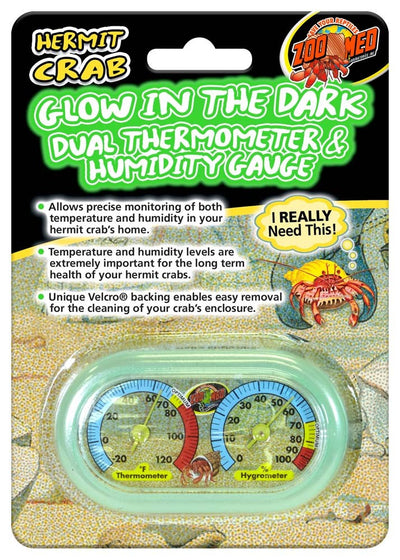 Zoo Med Hermit Crab Dual Thermometer Humidity Gauge Glow in the Dark, 1ea