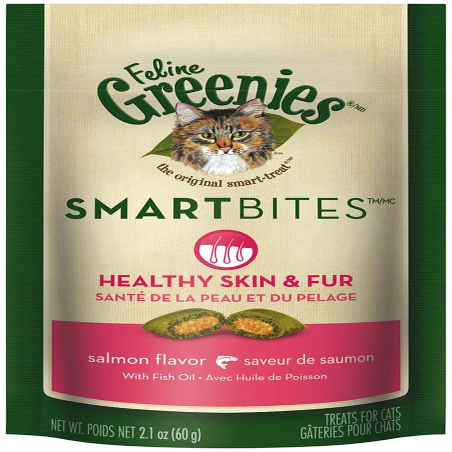 Greenies Feline SmartBites Skin Fur Crunchy Soft Adult Cat Treats Salmon, 1ea/2.1 oz