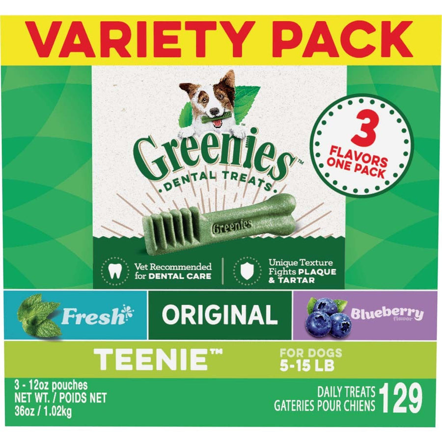 Greenies 3Flavor Variety Pack Dog Dental Treat Teenie, 1ea/36 oz, 129 ct