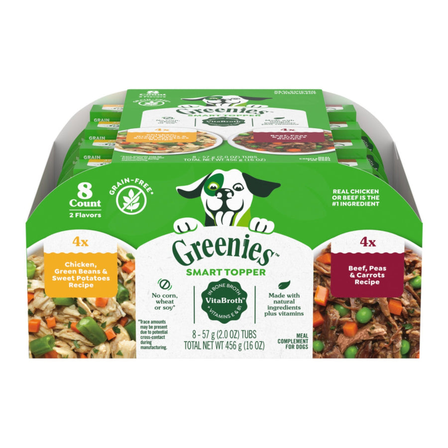 Greenies Smart Topper GrainFree Meal Compliment for Dogs Variety Pack Chicken Beef, 2ea/2 oz, 8 pk