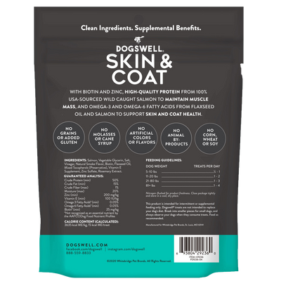 Dogswell Jerky Skin and Coat Mini Grain-Free Salmon 4oz.
