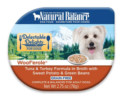 Natural Balance Pet Foods Original Ultra Delectable Delights Wet Dog Food Tub Woof'erole in Broth 2.75oz