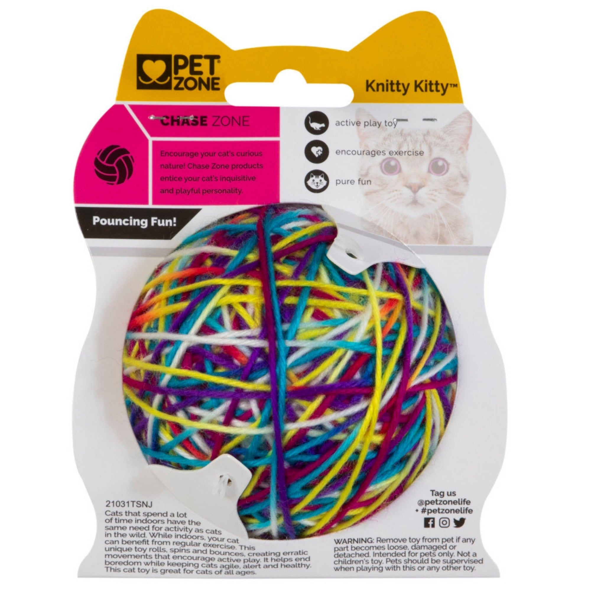 Pet Zone Products Knitty Kitty Rattle Yarn Ball Cat Toy SM (2 pack)